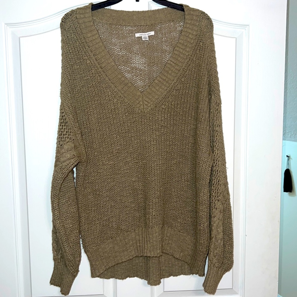 Women's V-Neck Olive Knit Sweater